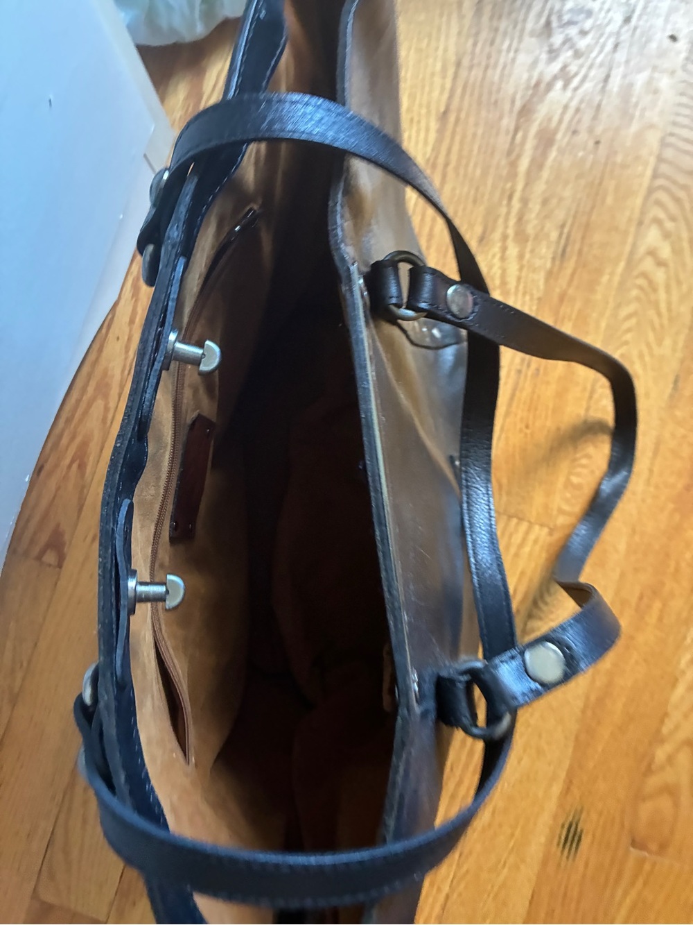 Patricia Nash Black Studded Leather Shoulder Tote - Picture 3 of 4
